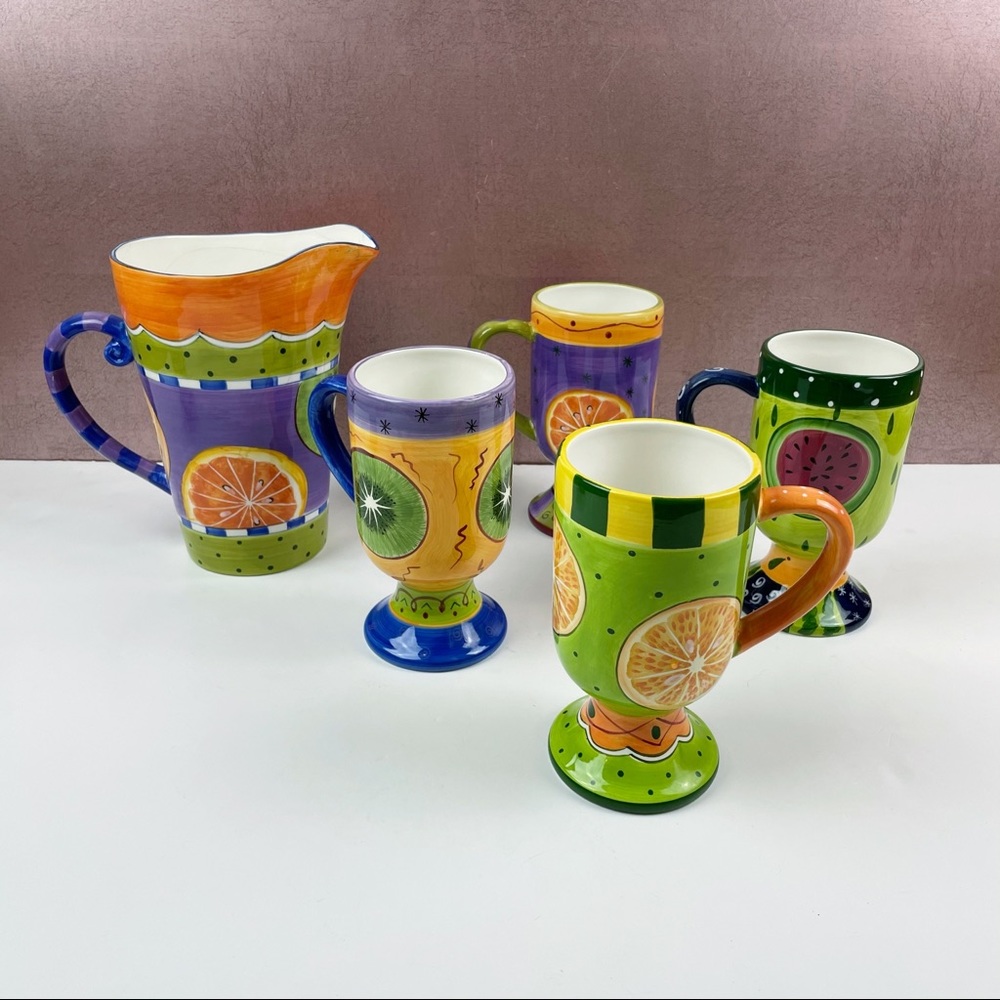 Milson & Louis Colorful Fruit Pitcher and Mugs